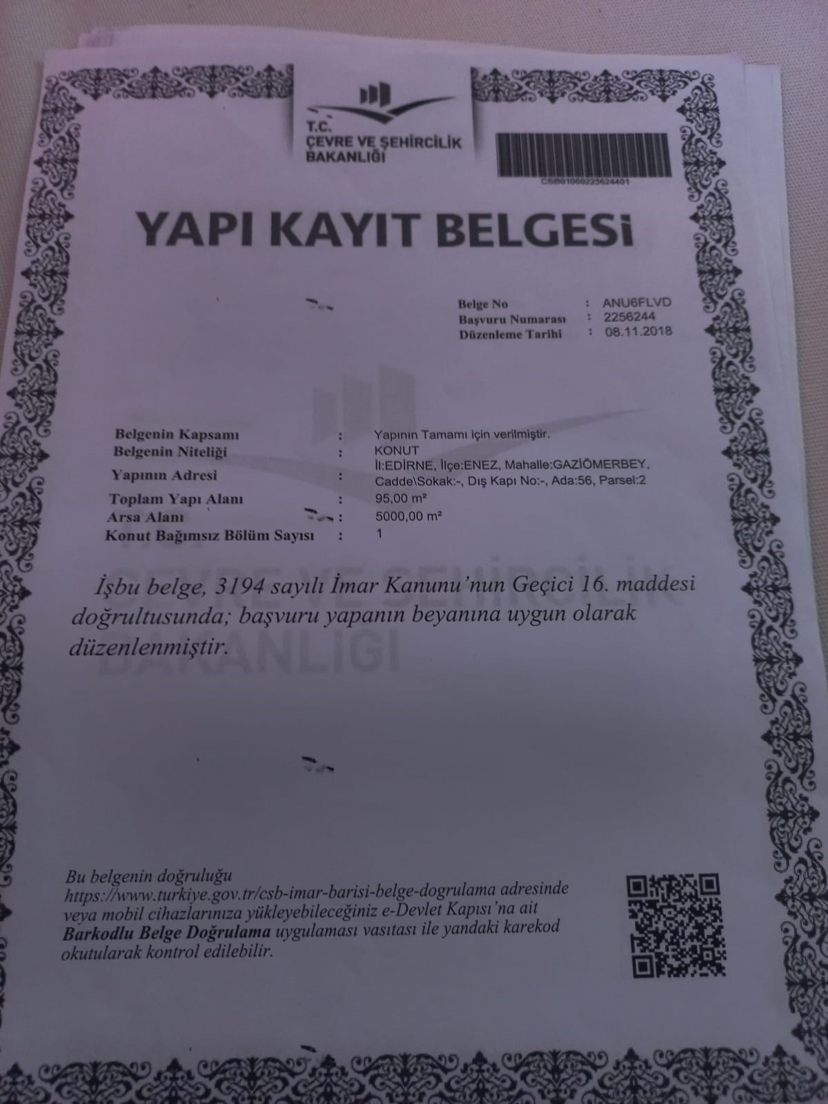 Edirne Enez'de Satılık 23.137 m² Müstesna Çiftlik Evi